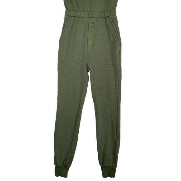 SOMETHING NAVY Olive Green Ruffle Sleeve Henley Jumpsuit‎ Size XXS - Picture 2 of 10